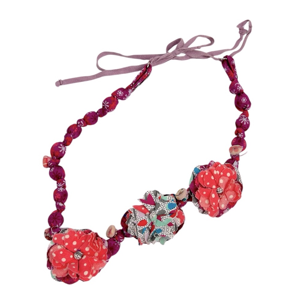 Matilda Jane Floral Fabric Scrappy Necklace Pink Purple Multi